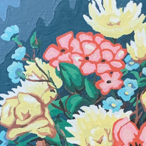 2 VTG Paint by Numbers Flower Baskets Floral Cottage 70s Boho Unframed Set - Picture 3 of 11